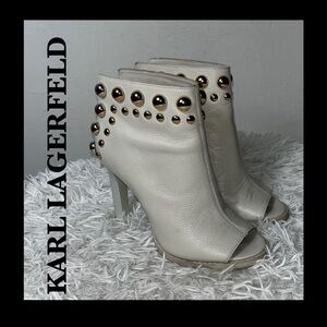 Karl Lagerfeld Leather Bonnie Open-Toe Studded Ankle Boots